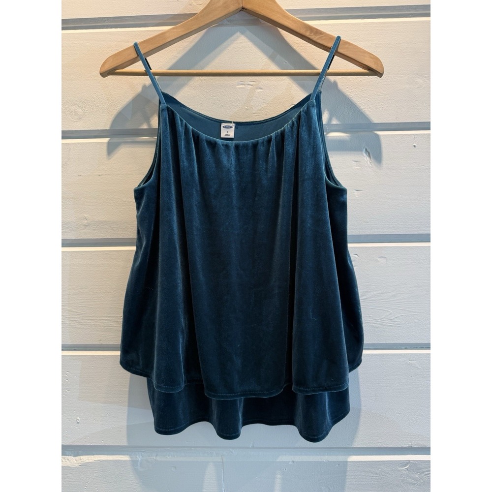 Old Navy Camisole Tank Top Size  Medium Teal Blue Velvet Tiered
